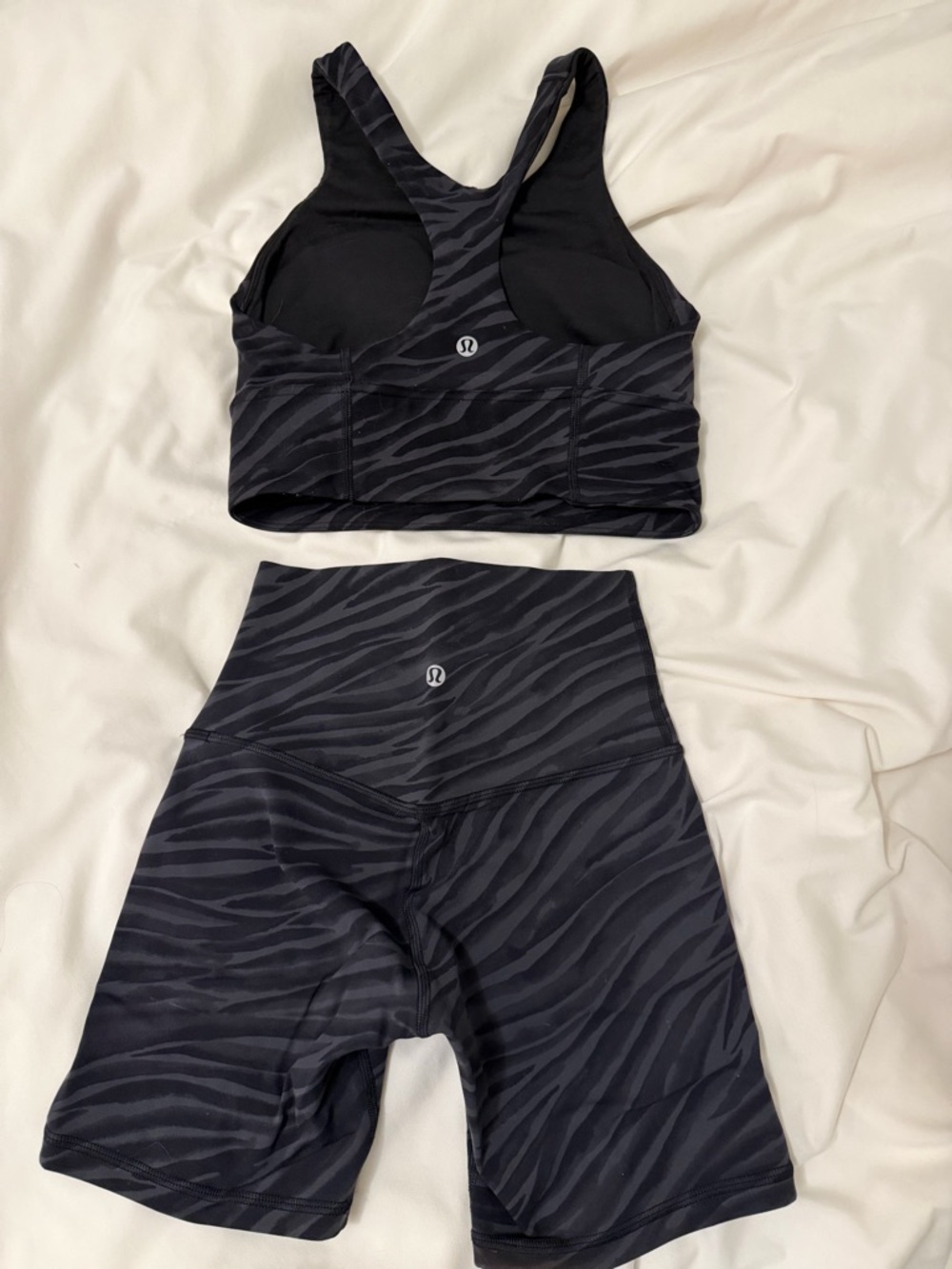 Lululemon Black Charcoal Zebra-Print Athletic Shorts & Sports Bra Set
